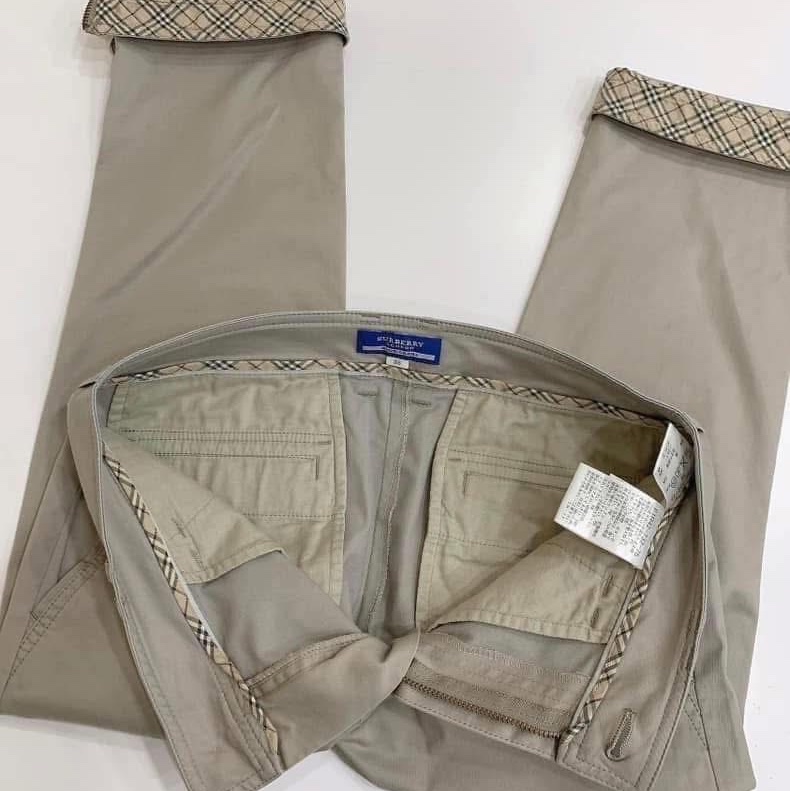 BURBERRY 藍標 拉鏈反折格紋休閒褲-6