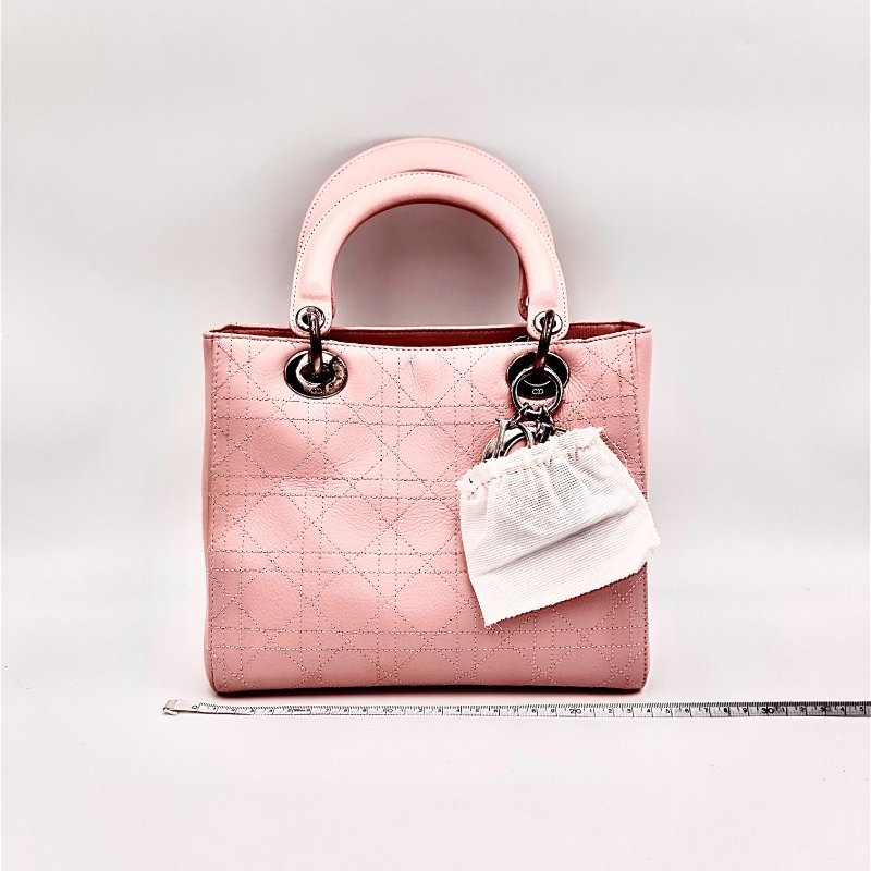 【美收精品】DIOR Lady Lambskin Pink Metal 小羊皮粉紅 手提包/肩背包 A-365-15