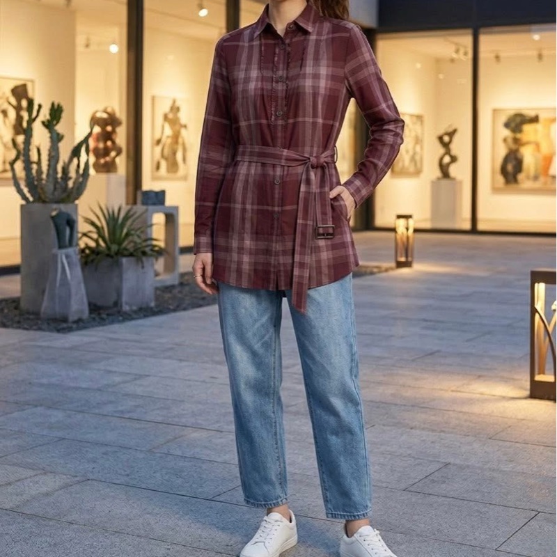 BURBERRY 倫敦 格紋腰帶襯衫&罩衫-9