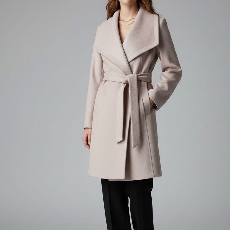 美國MICHAEL KORS 大翻領混長版毛料大衣 粉色系-9