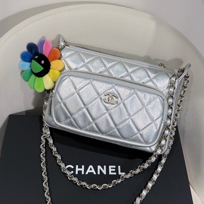 CHANEL 星空銀色25C限定Clutch With Chain 雙鏈相機包-5