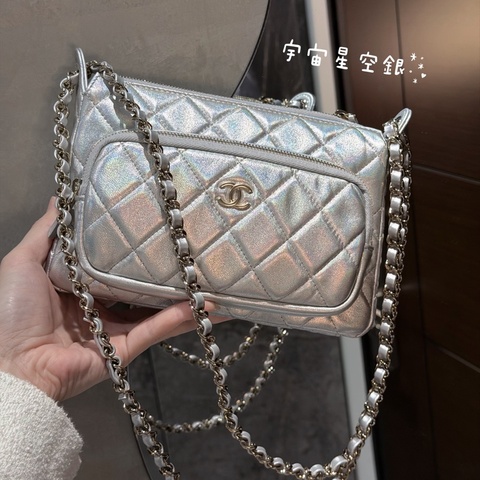 CHANEL 星空銀色25C雙鏈相機包✨麻將包郵差包🎄星空銀