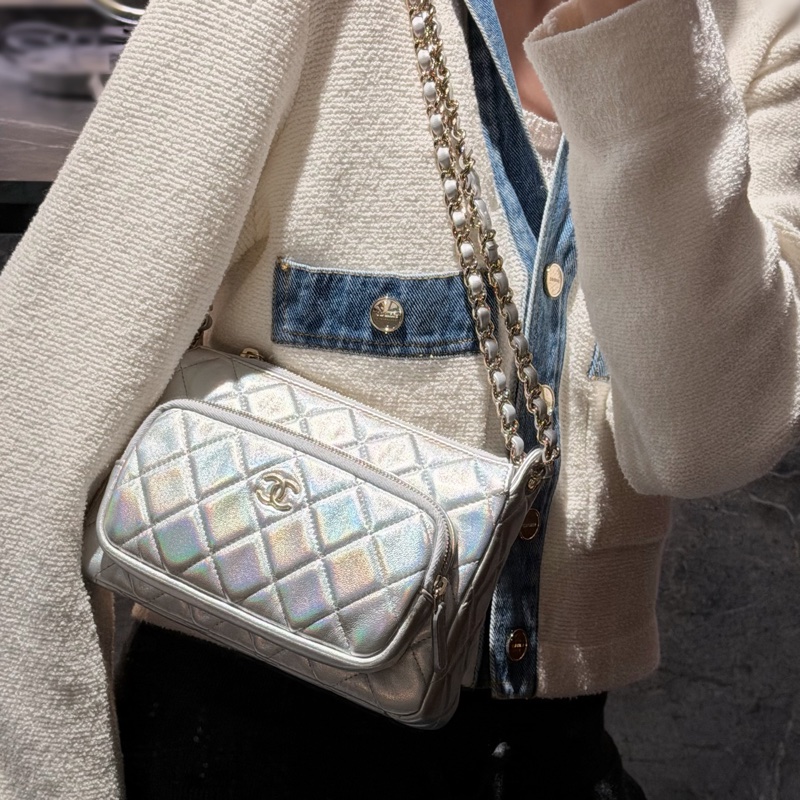 CHANEL 星空銀色25C相機包✨小書包🪩全新品唯一美炸高級銀-1
