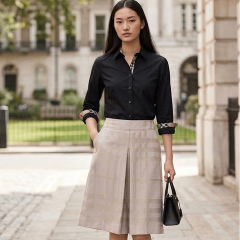 BURBERRY 倫敦 格紋口袋膝上裙