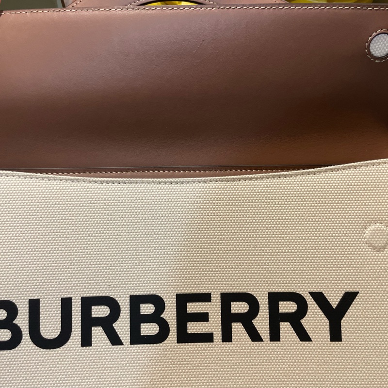 BURBERRY Pocket 大號帆布拚皮革二用口袋包 咖啡/米白 肩背包 手提包 斜背包 二手精品-10