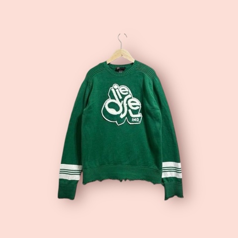 Diesel 復古落肩大布章針織衫 森綠 男女可