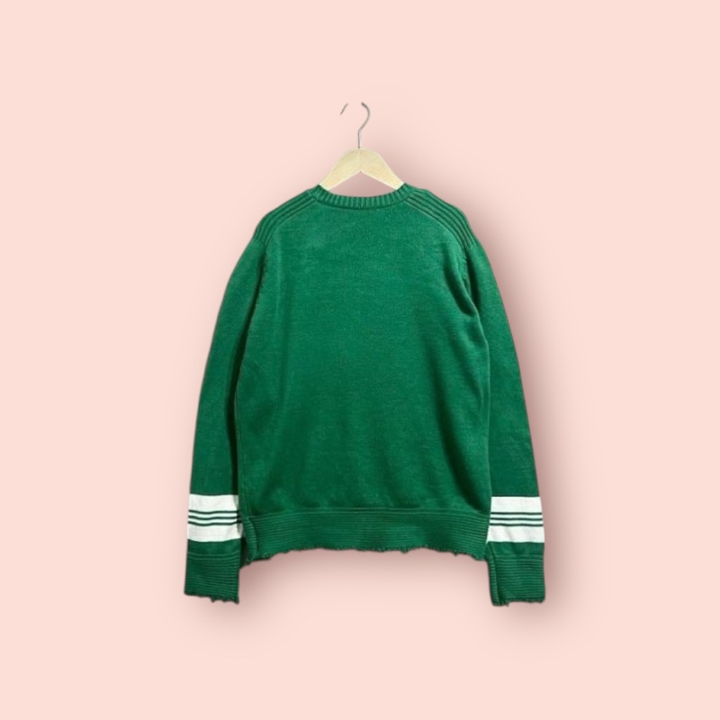 Diesel 復古落肩大布章針織衫 森綠 男女可-3