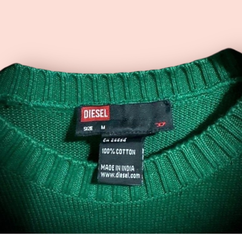Diesel 復古落肩大布章針織衫 森綠 男女可-5