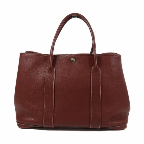 HERMES Negonda皮革Garden Party PM銀扣手挽袋紅色