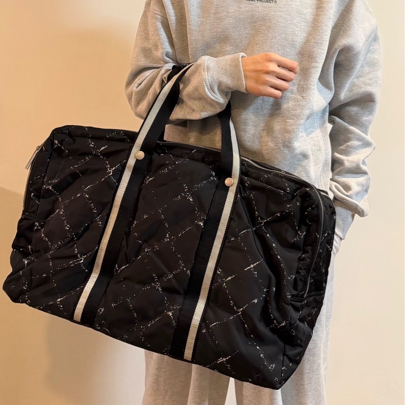 CHANEL 香奈兒 vintage 波士頓包 旅行系列 尼龍 黑銀 登機袋 旅行袋 購物袋 行李袋 手提包-18