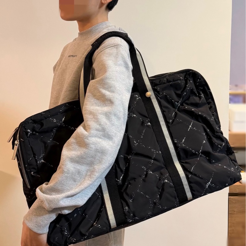 CHANEL 香奈兒 vintage 波士頓包 旅行系列 尼龍 黑銀 登機袋 旅行袋 購物袋 行李袋 手提包-19