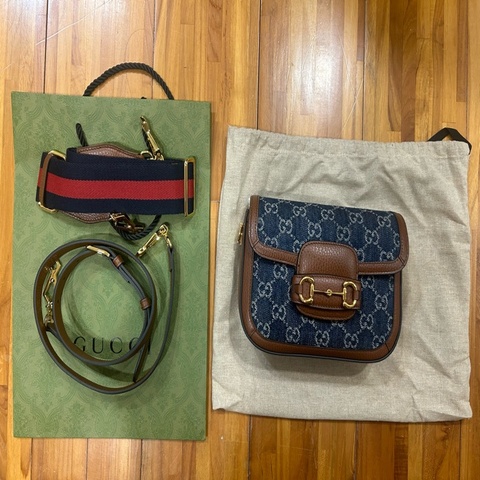 Gucci 1955 mini 雙肩帶 牛仔色（全新/完全沒背過）