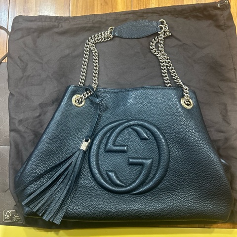 Gucci soho 流蘇雙鍊手提/肩背兩用包(黑色/9成新）
