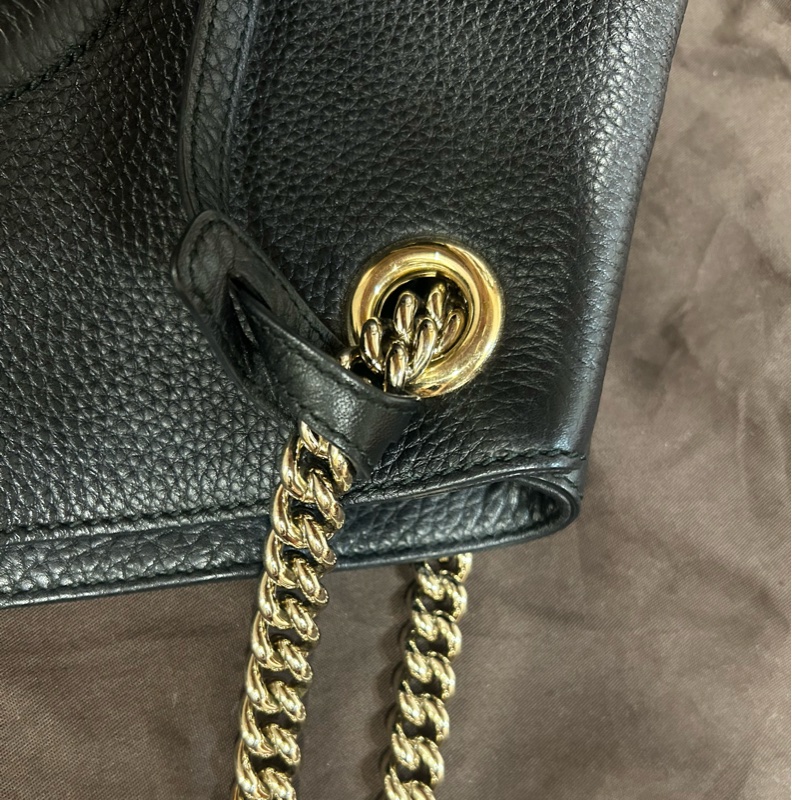 Gucci soho 流蘇雙鍊手提/肩背兩用包(黑色/9成新）-3