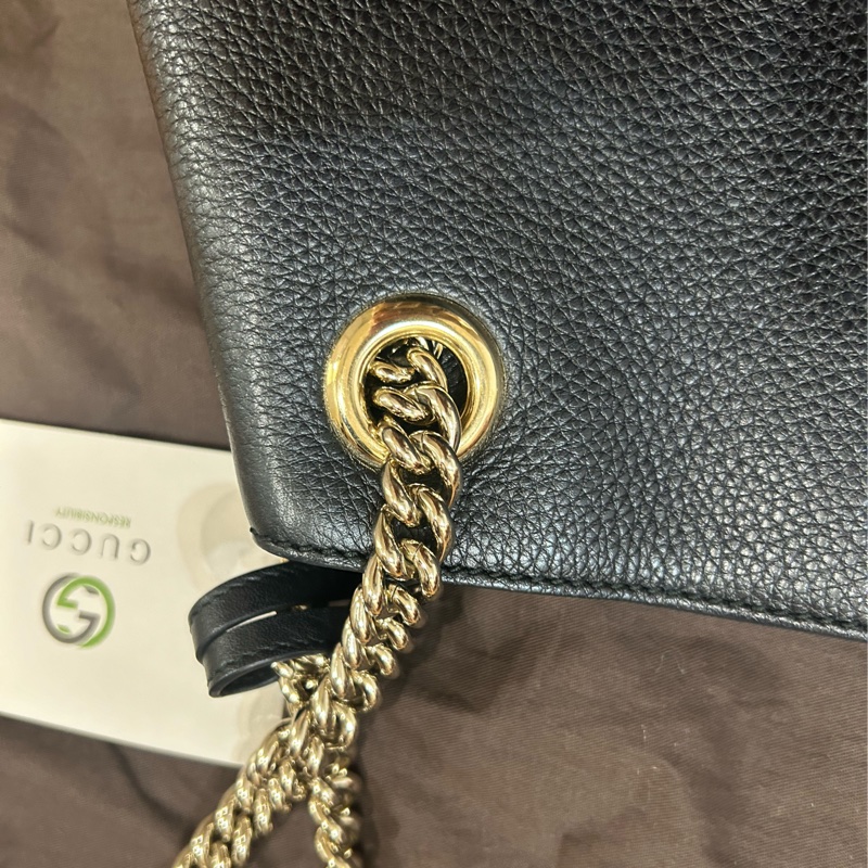 Gucci soho 流蘇雙鍊手提/肩背兩用包(黑色/9成新）-5