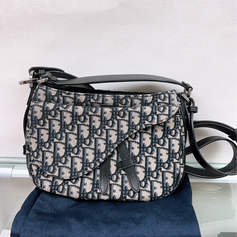 Dior saddle 藍色老花馬鞍郵差包-0