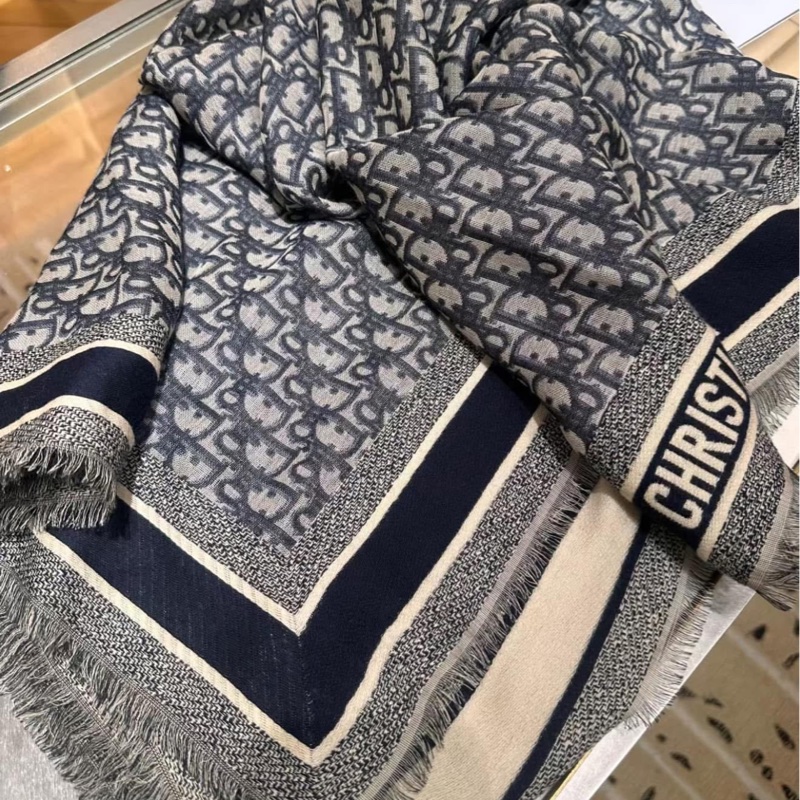 💖Dior 海軍藍老花logo薄款圍巾/披肩💖 全新全配 ✨不議✨-0