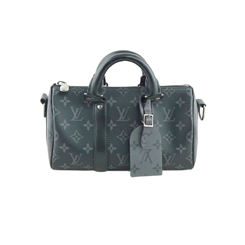 LV M46271 Keepall Bandoulière 25 黑灰拼色原花斜背包 手提包 (附購證)-0