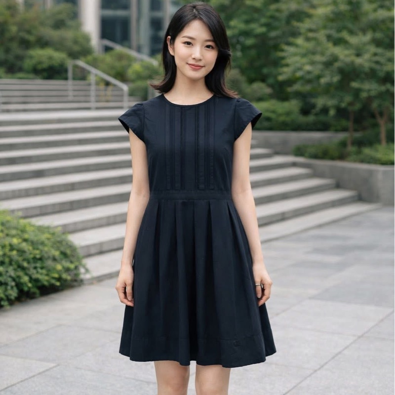 BURBERRY 藍標 深藍拉鍊打摺洋裝-0