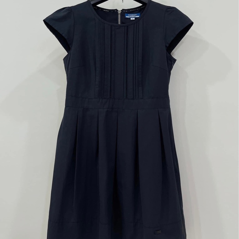 BURBERRY 藍標 深藍拉鍊打摺洋裝-1