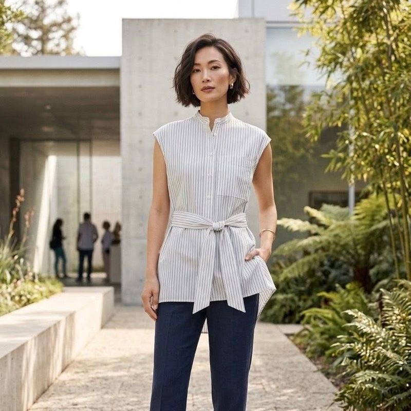 BURBERRY  London England 直條紋腰帶長版上衣-0