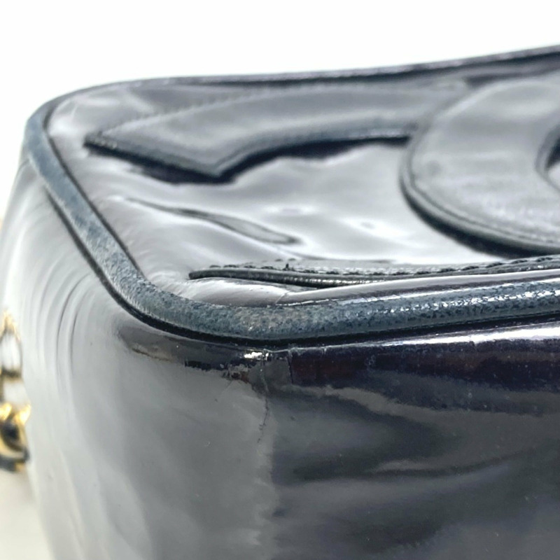 CHANEL CC Coco Mark Pochette 流蘇鏈條單肩包漆皮女士黑色-7
