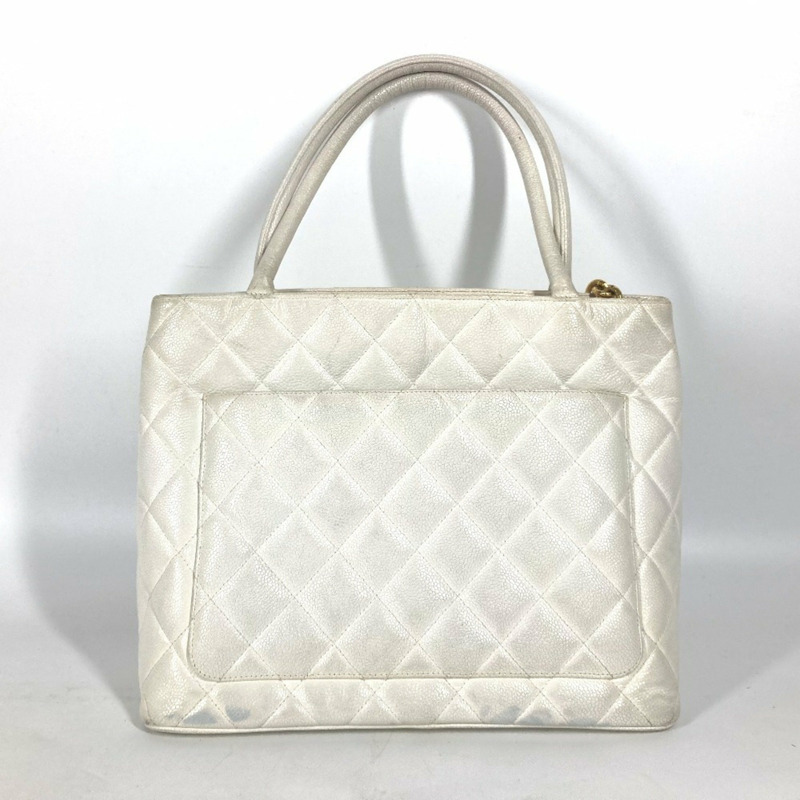 CHANEL A01804 絎縫馬特拉塞 CC 可可馬克重印托特包單肩包魚子醬色女式白色-1