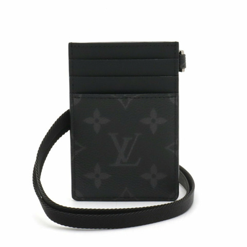 LOUIS VUITTON 路易威登 Monogram Eclipse 卡夾包通行證附頸帶 M61690
