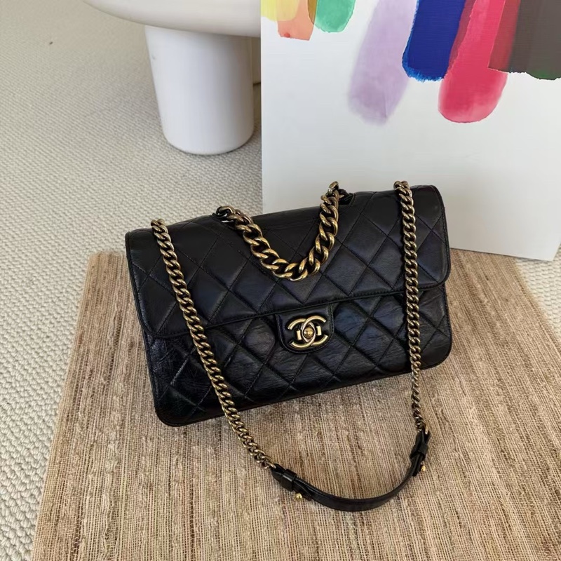 Chanel 經典黑金油蠟牛皮孟買鏈條包 #Cf30 #黑金油蠟牛皮🖤 #絕版孟買系列💖-0