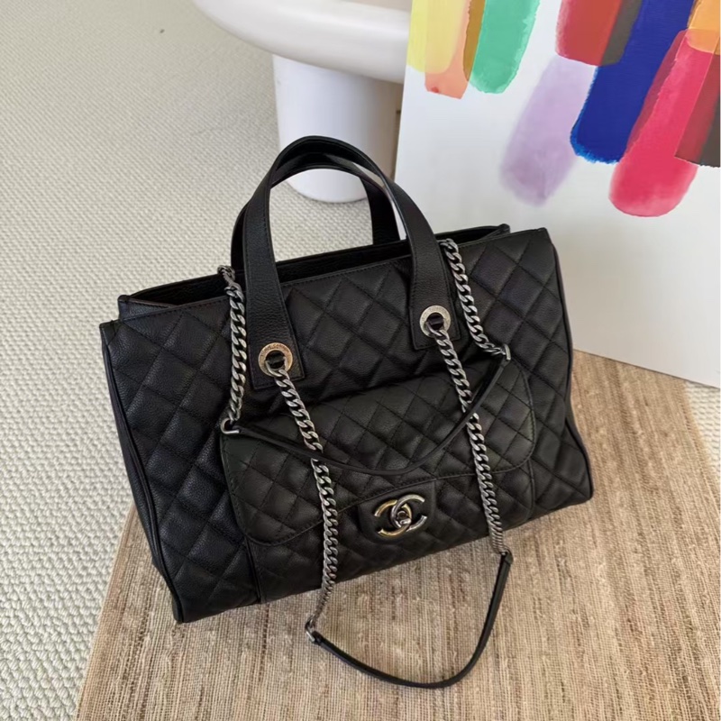 Chanel 限量黑金鴛鴦扣✨荔枝牛皮鏈條托特包 Tote #稀有金銀鴛鴦扣✨ #荔枝牛皮 #魚子醬皮-0