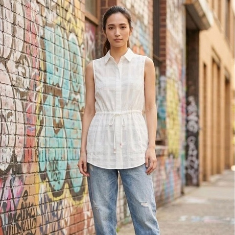 BURBERRY 倫敦 白格紋襯衫式長版背心