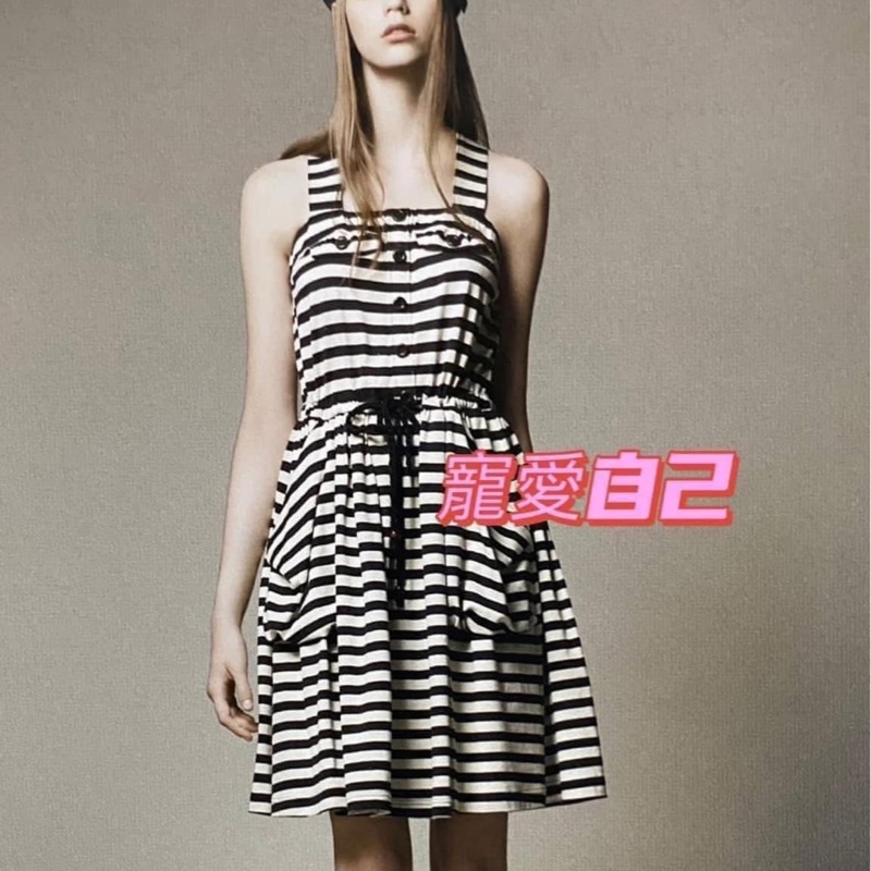BURBERRY 藍標 吊帶橫條休閒洋裝-0