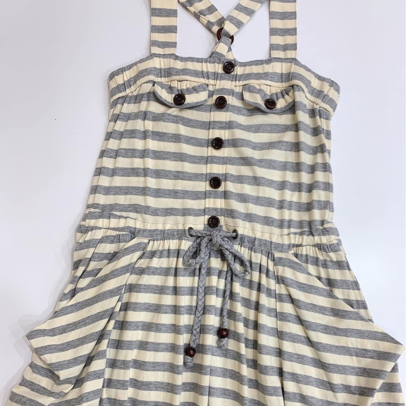 BURBERRY 藍標 吊帶橫條休閒洋裝-6