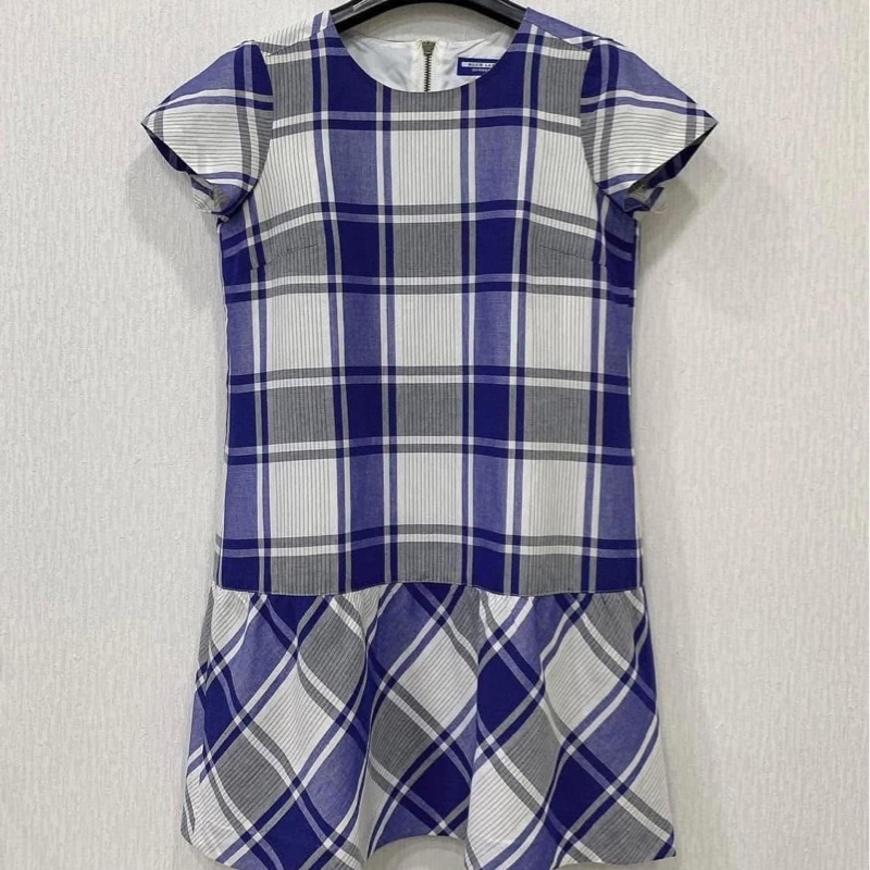 Burberry Blue Label 藍白格子棉麻拉鍊洋裝-1