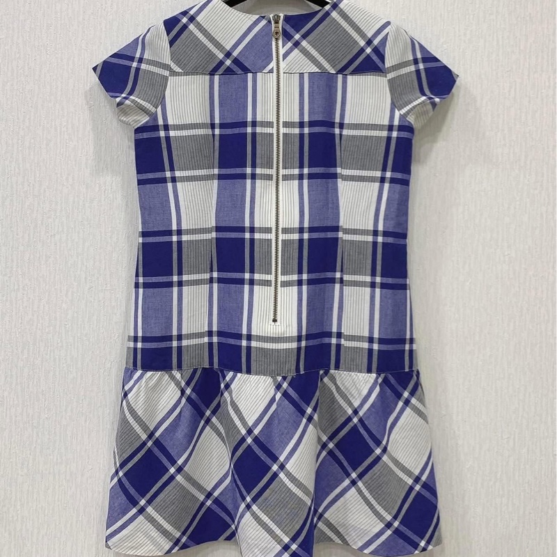 Burberry Blue Label 藍白格子棉麻拉鍊洋裝-2