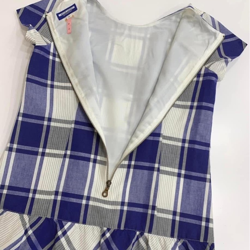 Burberry Blue Label 藍白格子棉麻拉鍊洋裝-5