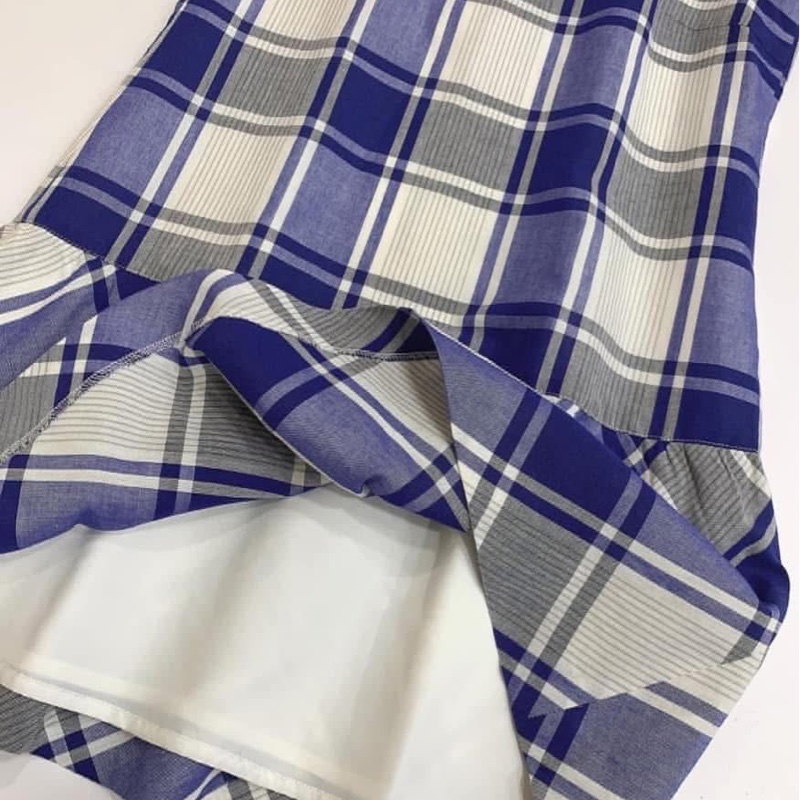 Burberry Blue Label 藍白格子棉麻拉鍊洋裝-6