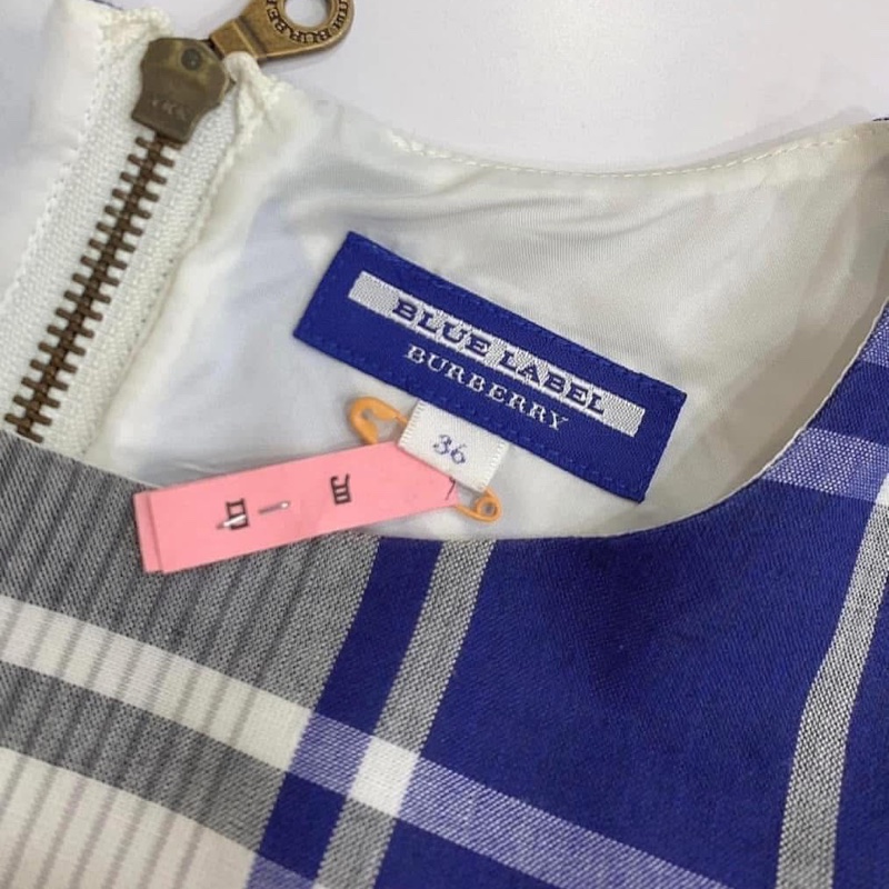 Burberry Blue Label 藍白格子棉麻拉鍊洋裝-7