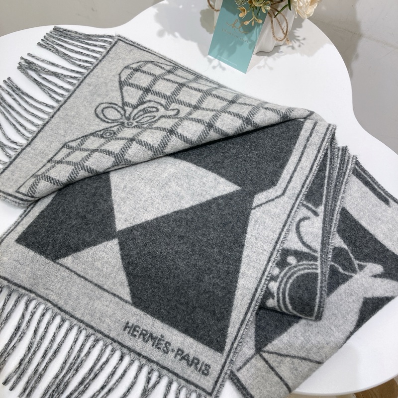 TW4042 Hermes 愛馬仕羊絨圍巾 Camails Jacquard Sarcf Cashmere-15