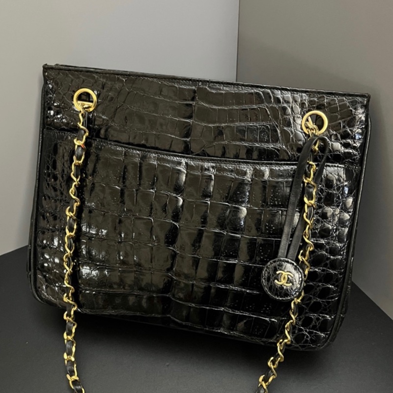（稀世珍寶 真鱷魚皮🐊） Chanel 香奈兒 真鱷魚皮 黑金托特包 單肩包 肩背包-7
