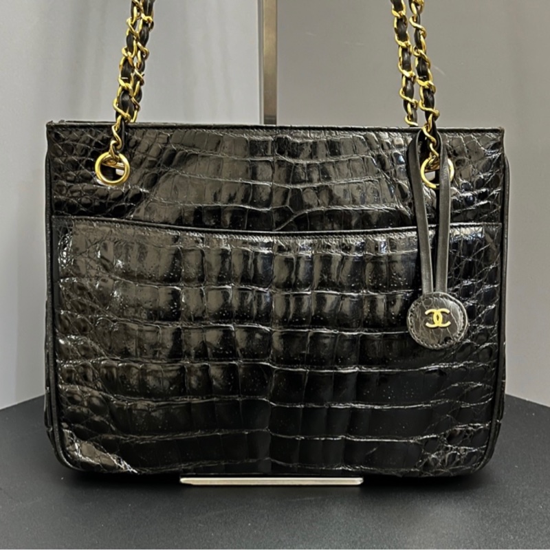 （稀世珍寶 真鱷魚皮🐊） Chanel 香奈兒 真鱷魚皮 黑金托特包 單肩包 肩背包-9