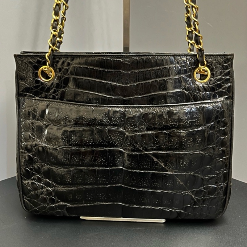 （稀世珍寶 真鱷魚皮🐊） Chanel 香奈兒 真鱷魚皮 黑金托特包 單肩包 肩背包-10