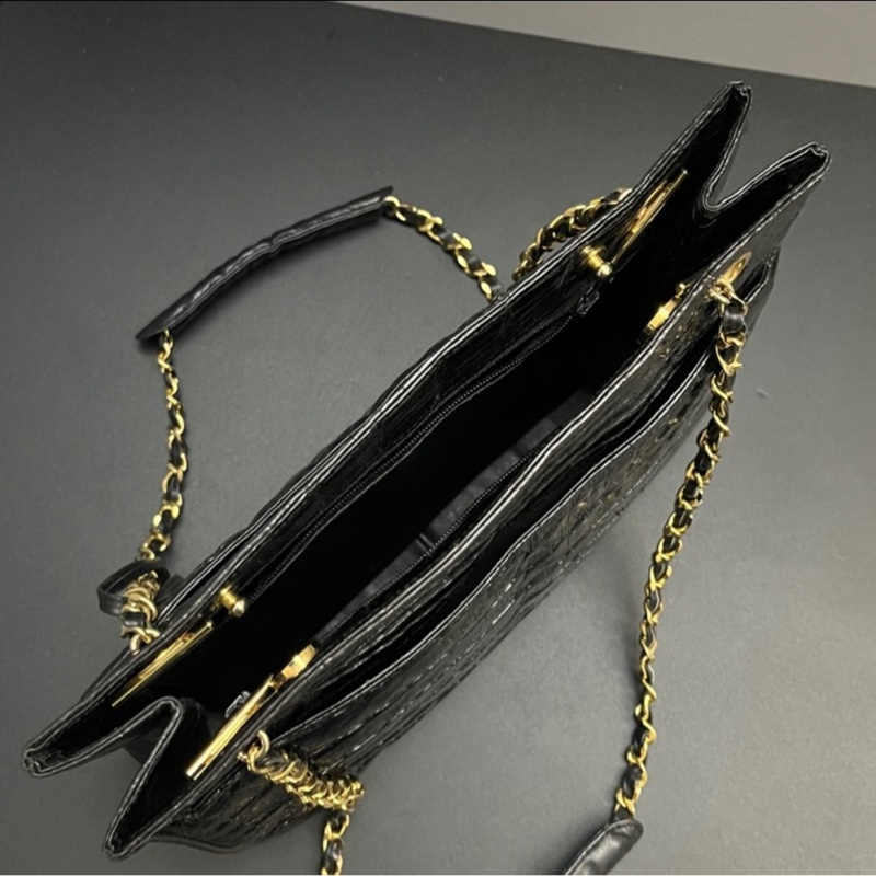 （稀世珍寶 真鱷魚皮🐊） Chanel 香奈兒 真鱷魚皮 黑金托特包 單肩包 肩背包-13