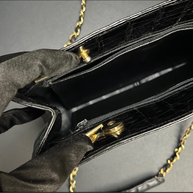 （稀世珍寶 真鱷魚皮🐊） Chanel 香奈兒 真鱷魚皮 黑金托特包 單肩包 肩背包-14
