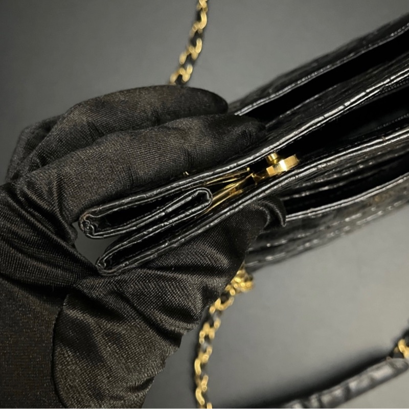 （稀世珍寶 真鱷魚皮🐊） Chanel 香奈兒 真鱷魚皮 黑金托特包 單肩包 肩背包-15