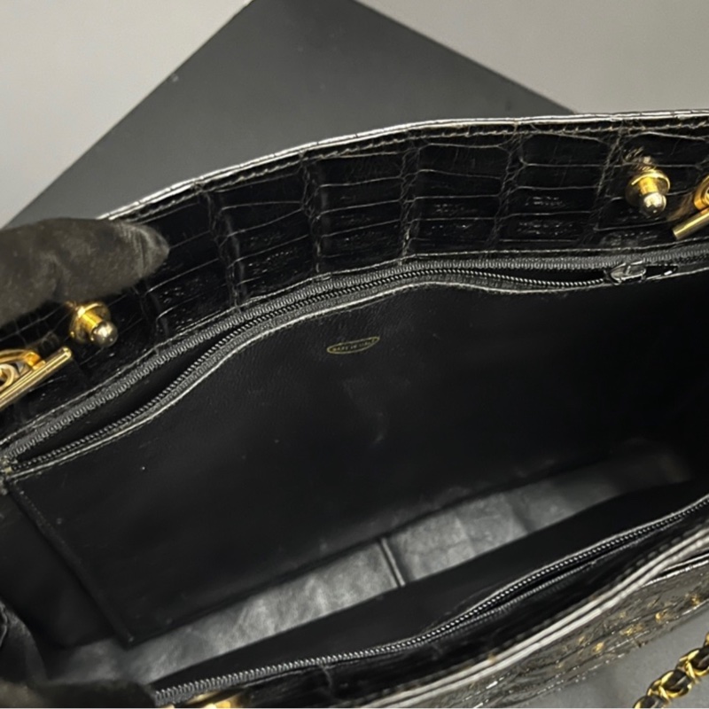 （稀世珍寶 真鱷魚皮🐊） Chanel 香奈兒 真鱷魚皮 黑金托特包 單肩包 肩背包-19