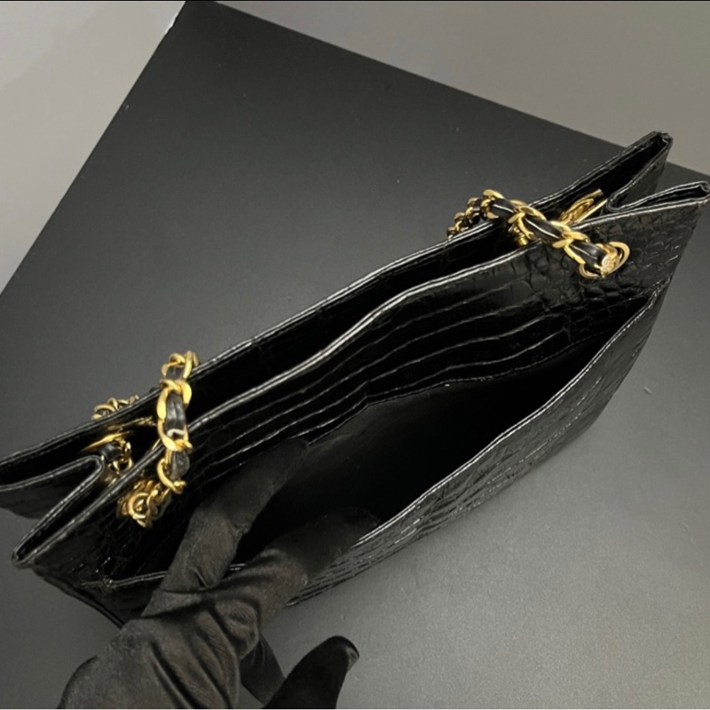 （稀世珍寶 真鱷魚皮🐊） Chanel 香奈兒 真鱷魚皮 黑金托特包 單肩包 肩背包-25