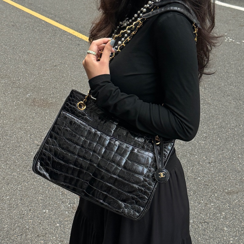 （稀世珍寶 真鱷魚皮🐊） Chanel 香奈兒 真鱷魚皮 黑金托特包 單肩包 肩背包-40