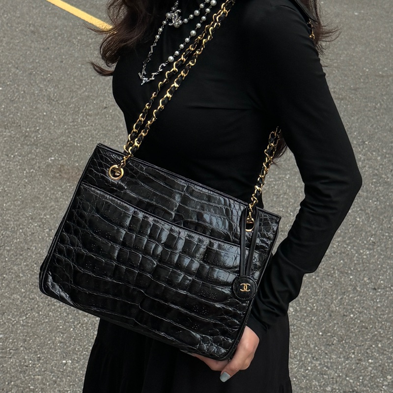 （稀世珍寶 真鱷魚皮🐊） Chanel 香奈兒 真鱷魚皮 黑金托特包 單肩包 肩背包-41