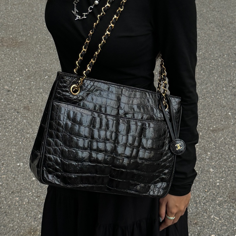 （稀世珍寶 真鱷魚皮🐊） Chanel 香奈兒 真鱷魚皮 黑金托特包 單肩包 肩背包-42